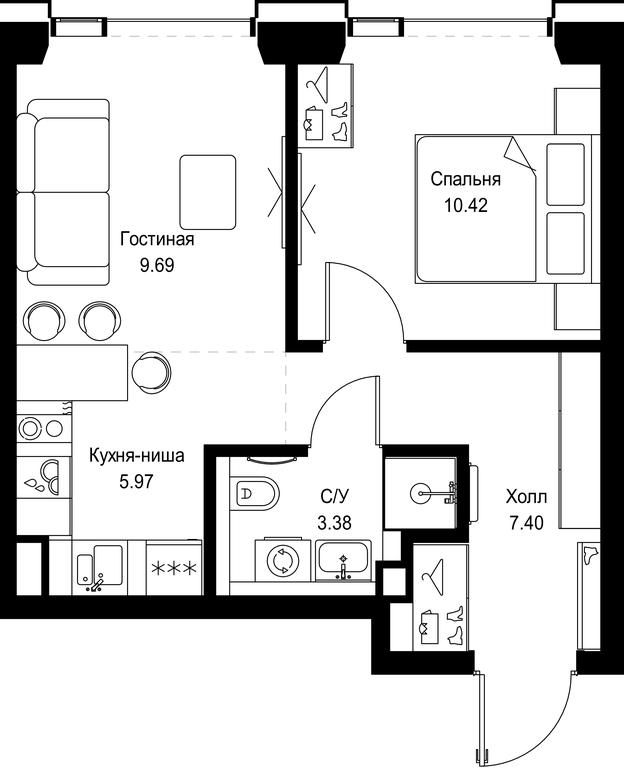 1-BD Apartment Sale, 36.86 sq. m. at SET, Vereyskaya Street, Moscow, Russia #1 1-BD Apartment Sale, 36.86 sq. m. at SET, Vereyskaya Street, Moscow, Russia #1