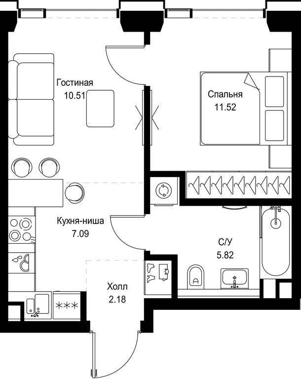 1-BD Apartment Sale, 37.12平方米 at SET, Vereyskaya Street, Moscow, Russia #1 1-BD Apartment Sale, 37.12平方米 at SET, Vereyskaya Street, Moscow, Russia #1