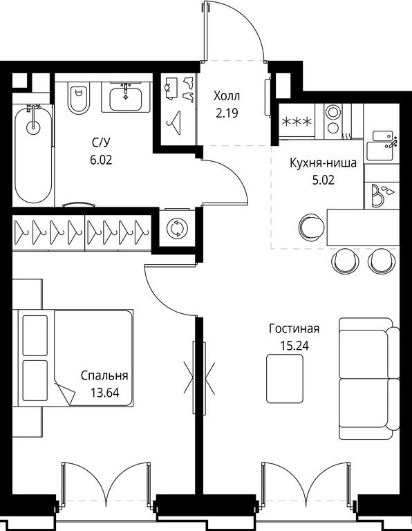 1-BD Apartment Sale, 42.11平方米 at SET, Vereyskaya Street, Moscow, Russia #1 1-BD Apartment Sale, 42.11平方米 at SET, Vereyskaya Street, Moscow, Russia #1