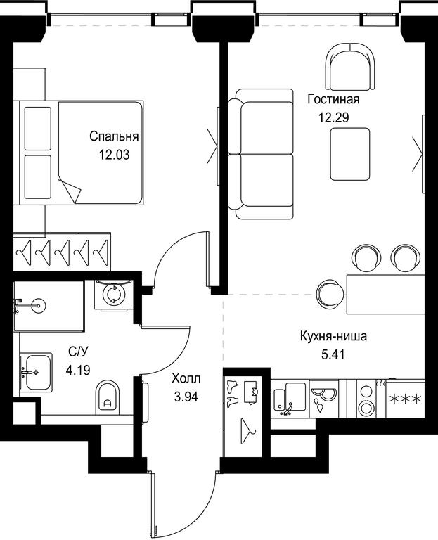 1-BD Apartment Sale, 37.86平方米 at SET, Vereyskaya Street, Moscow, Russia #1