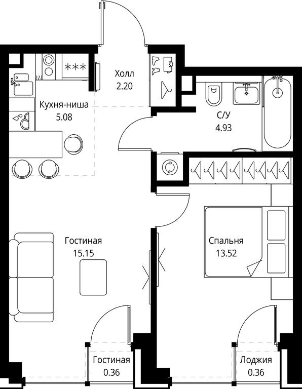 1-BD Apartment Sale, 41.6平方米 at SET, Vereyskaya Street, Moscow, Russia #1