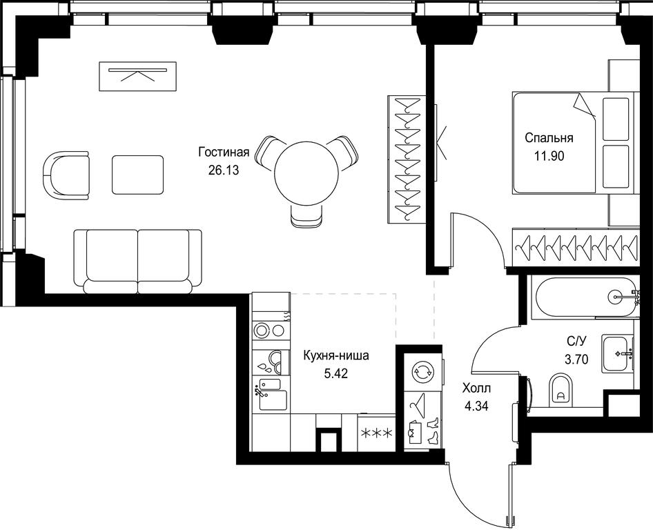 1-BD Apartment Sale, 51.49 sq. m. at SET, Vereyskaya Street, Moscow, Russia #1