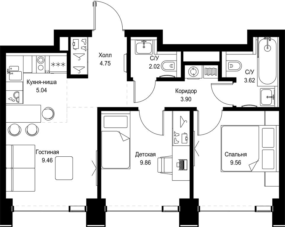 2-BD Apartment Sale, 48.21 sq. m. at SET, Vereyskaya Street, Moscow, Russia #1 2-BD Apartment Sale, 48.21 sq. m. at SET, Vereyskaya Street, Moscow, Russia #1