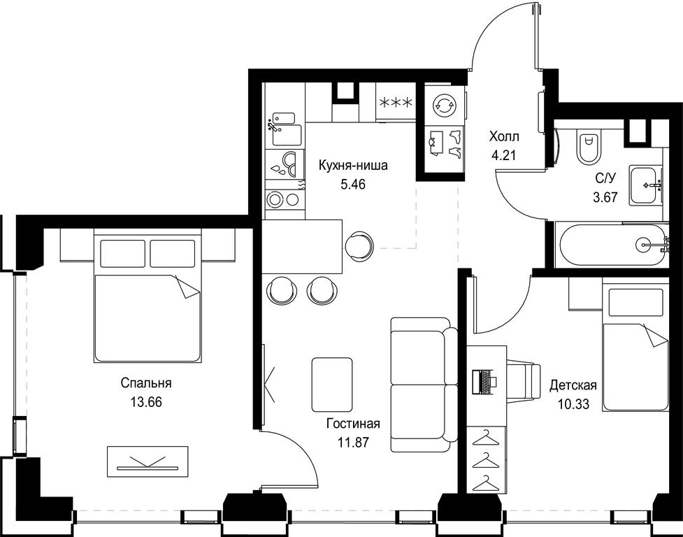 2-BD Apartment Sale, 49.2 sq. m. at SET, Vereyskaya Street, Moscow, Russia #1 2-BD Apartment Sale, 49.2 sq. m. at SET, Vereyskaya Street, Moscow, Russia #1