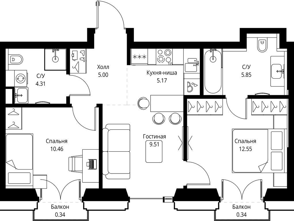 2-BD Apartment Sale, 53.53 sq. m. at SET, Vereyskaya Street, Moscow, Russia #1 2-BD Apartment Sale, 53.53 sq. m. at SET, Vereyskaya Street, Moscow, Russia #1