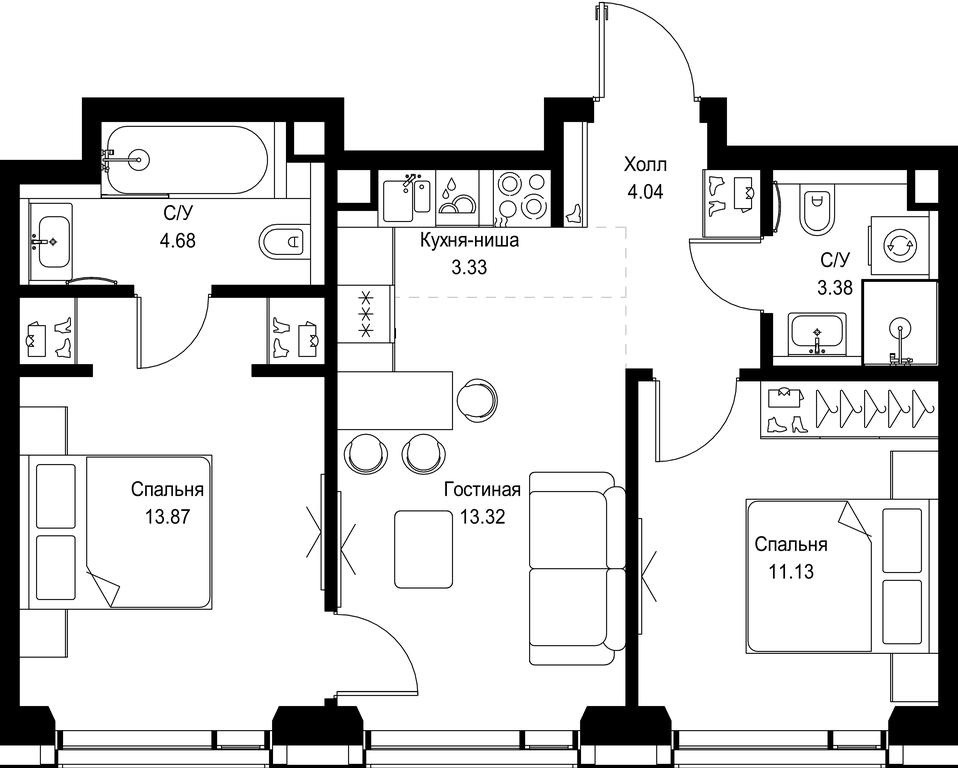 2-BD Apartment Sale, 53.75 sq. m. at SET, Vereyskaya Street, Moscow, Russia #1 2-BD Apartment Sale, 53.75 sq. m. at SET, Vereyskaya Street, Moscow, Russia #1