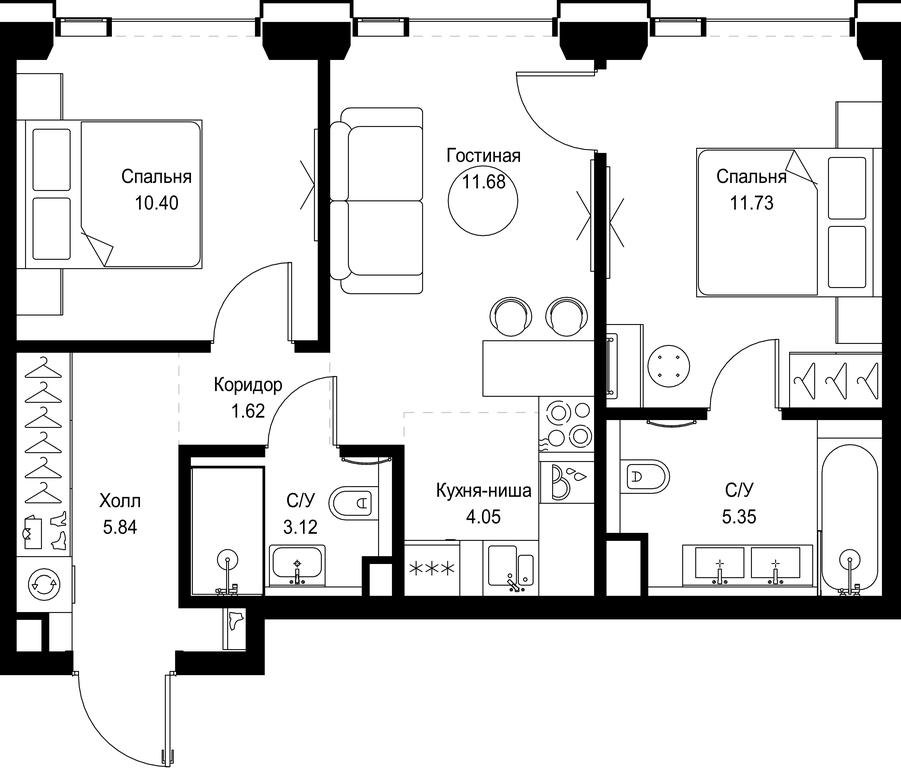 2-BD Apartment Sale, 53.79 sq. m. at SET, Vereyskaya Street, Moscow, Russia #1 2-BD Apartment Sale, 53.79 sq. m. at SET, Vereyskaya Street, Moscow, Russia #1
