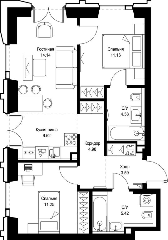 2-BD Apartment Sale, 61.64平方米 at SET, Vereyskaya Street, Moscow, Russia #1 2-BD Apartment Sale, 61.64平方米 at SET, Vereyskaya Street, Moscow, Russia #1