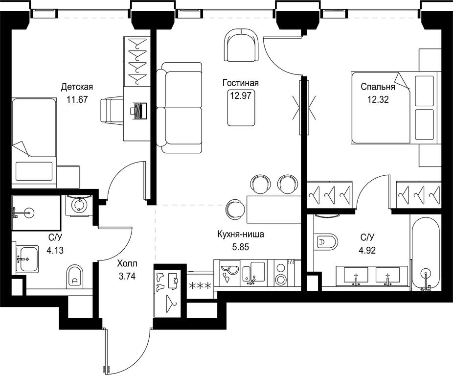 2-BD Apartment Sale, 55.6 sq. m. at SET, Vereyskaya Street, Moscow, Russia #1