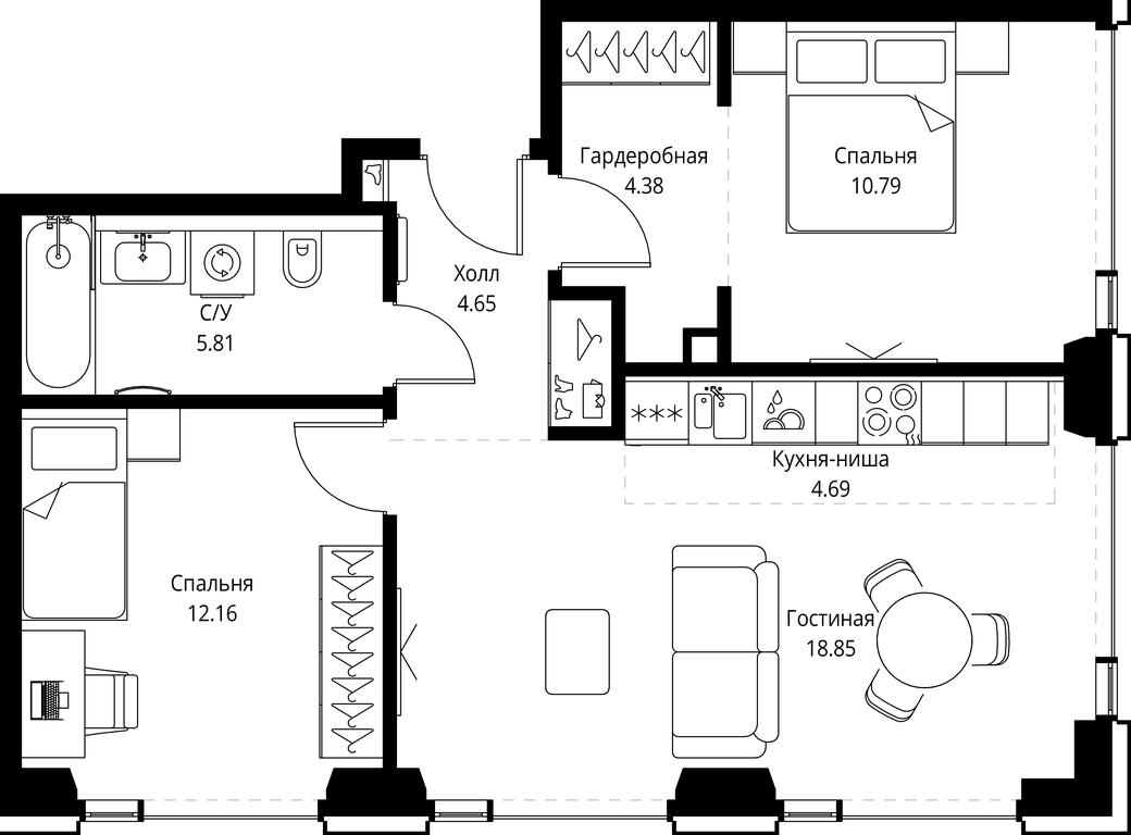 2-BD Apartment Sale, 61.33平方米 at SET, Vereyskaya Street, Moscow, Russia #1