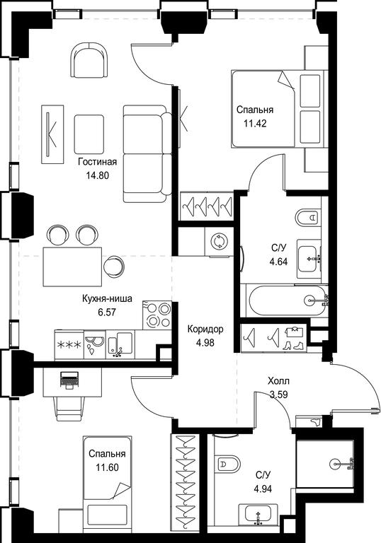 2-BD Apartment Sale, 62.54 sq. m. at SET, Vereyskaya Street, Moscow, Russia #1 2-BD Apartment Sale, 62.54 sq. m. at SET, Vereyskaya Street, Moscow, Russia #1