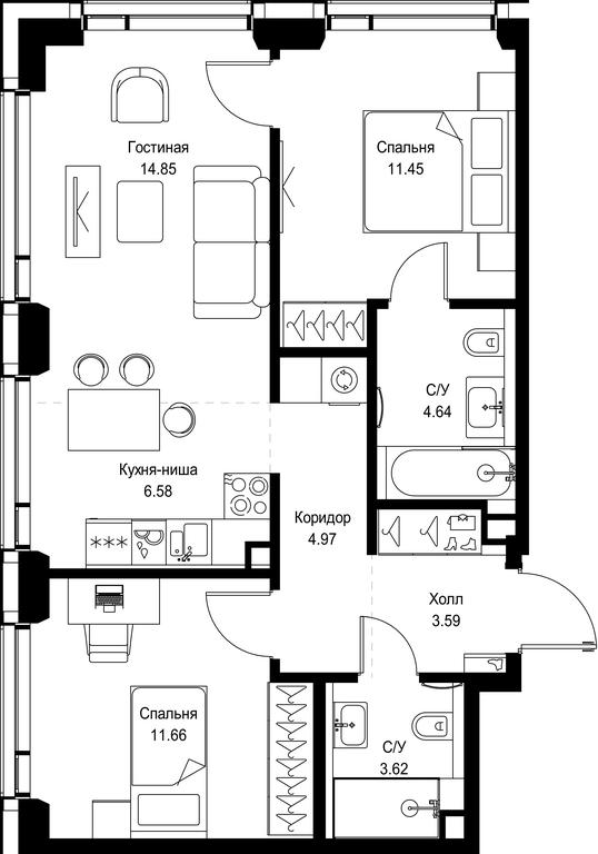 Продажа 2-комн. квартиры, 61,36 м² в ЖК «SET (Сет)», Верейская улица, Москва, Россия #1 Продажа 2-комн. квартиры, 61,36 м² в ЖК «SET (Сет)», Верейская улица, Москва, Россия #1