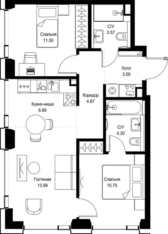 2-BD Apartment Sale, 59.41 sq. m. at SET, Vereyskaya Street, Moscow, Russia #1 2-BD Apartment Sale, 59.41 sq. m. at SET, Vereyskaya Street, Moscow, Russia #1