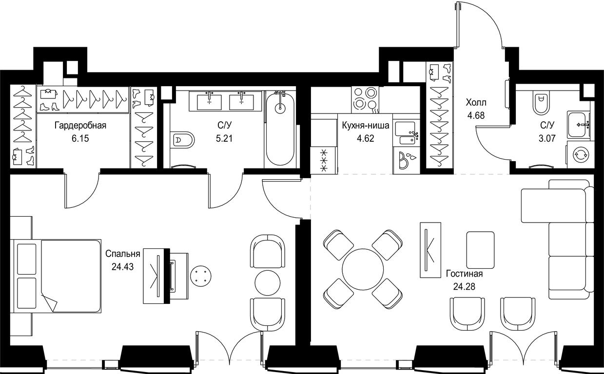1-BD Apartment Sale, 72.44平方米 at SET, Vereyskaya Street, Moscow, Russia #1 1-BD Apartment Sale, 72.44平方米 at SET, Vereyskaya Street, Moscow, Russia #1