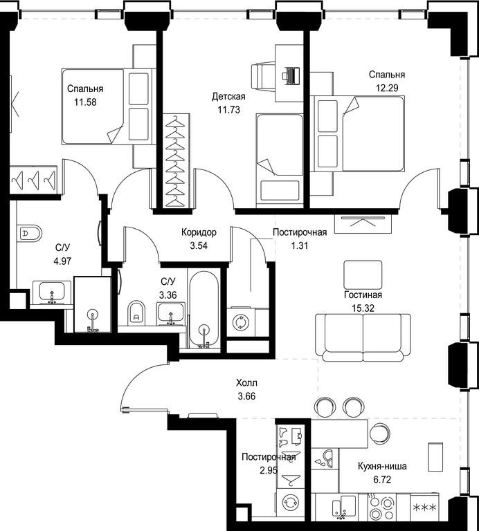 3-BD Apartment Sale, 77.43平方米 at SET, Vereyskaya Street, Moscow, Russia #1 3-BD Apartment Sale, 77.43平方米 at SET, Vereyskaya Street, Moscow, Russia #1