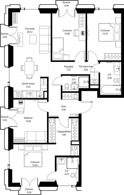 4-BD Apartment Sale, 112.22 sq. m. at SET, Vereyskaya Street, Moscow, Russia #1 4-BD Apartment Sale, 112.22 sq. m. at SET, Vereyskaya Street, Moscow, Russia #1