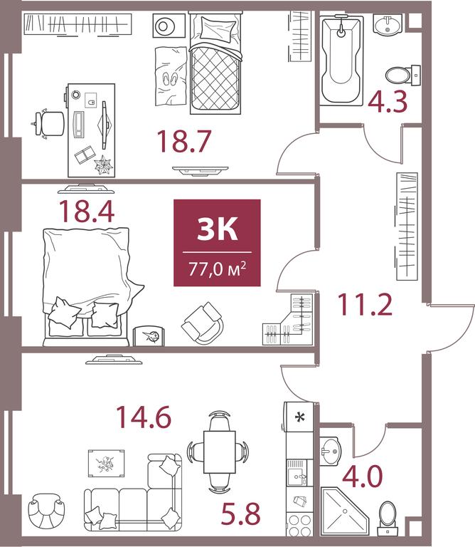 2-BD Apartment Sale, 77平方米 at Legacy, Michurinsky Avenue, 30А, Moscow, Russia #1 2-BD Apartment Sale, 77平方米 at Legacy, Michurinsky Avenue, 30А, Moscow, Russia #1