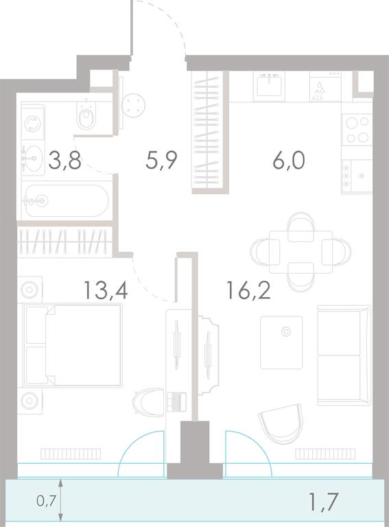 1-BD Apartment Sale, 47平方米 at River Park Towers, Kutuzovsky Drive, 16с1, Moscow, Russia #1