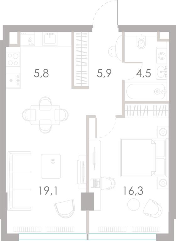 1-BD Apartment Sale, 51.6 sq. m. at River Park Towers, Kutuzovsky Drive, 16с1, Moscow, Russia #1