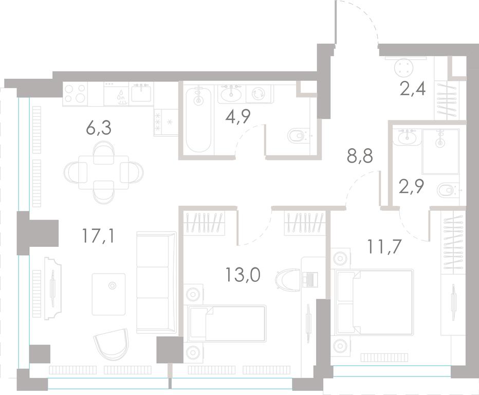 2-BD Apartment Sale, 67.1平方米 at River Park Towers, Kutuzovsky Drive, 16с1, Moscow, Russia #1