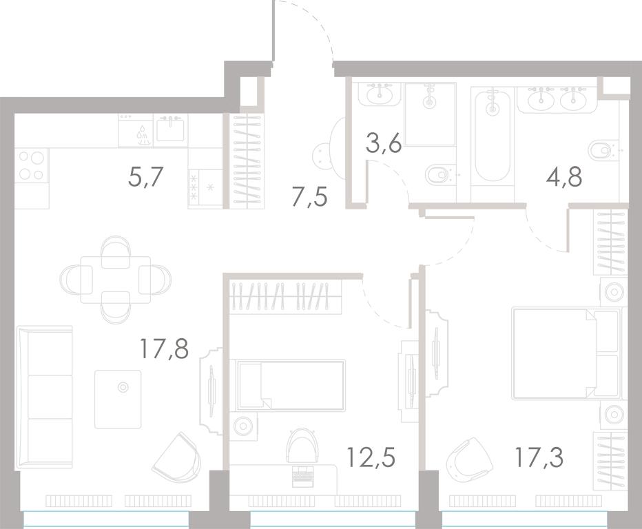 2-BD Apartment Sale, 69.2 sq. m. at River Park Towers, Kutuzovsky Drive, 16с1, Moscow, Russia #1 2-BD Apartment Sale, 69.2 sq. m. at River Park Towers, Kutuzovsky Drive, 16с1, Moscow, Russia #1