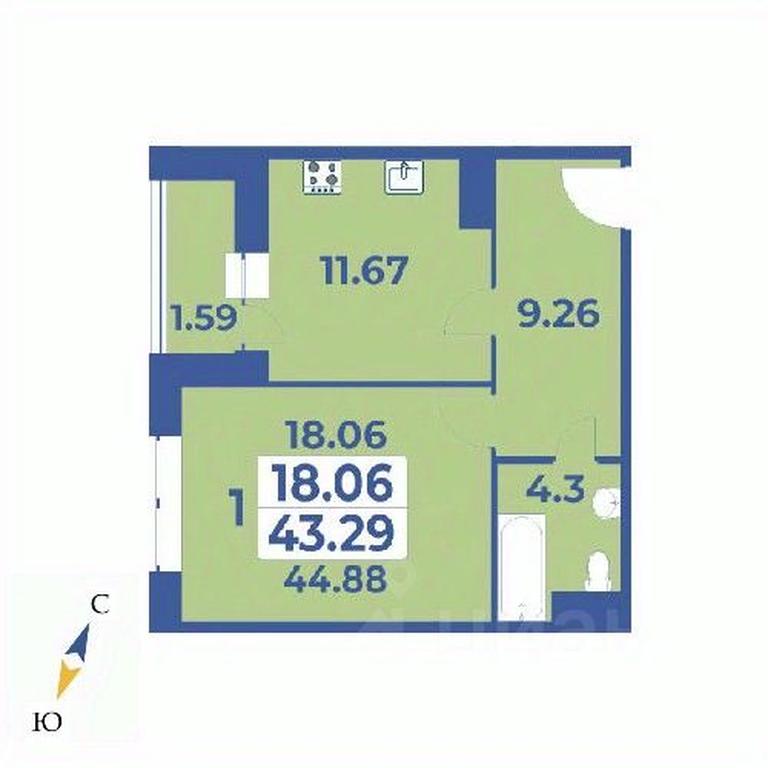 Apartment Sale, 44.88平方米 at Edelveys, Lugovaya ulitsa, derevnya Rogozinino, Pervomayskoye Settlement, Moscow, Russia #1