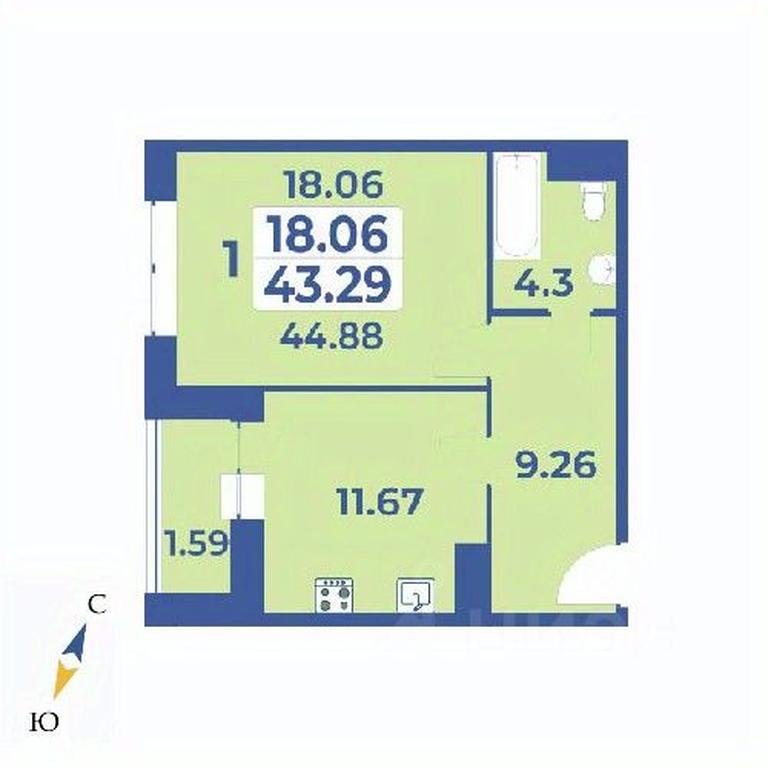 Apartment Sale, 44.88平方米 at Edelveys, Lugovaya ulitsa, derevnya Rogozinino, Pervomayskoye Settlement, Moscow, Russia #1
