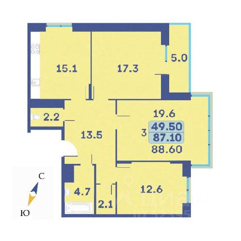 2-BD Apartment Sale, 88.6平方米 at Edelveys, Lugovaya ulitsa, derevnya Rogozinino, Pervomayskoye Settlement, Moscow, Russia #1