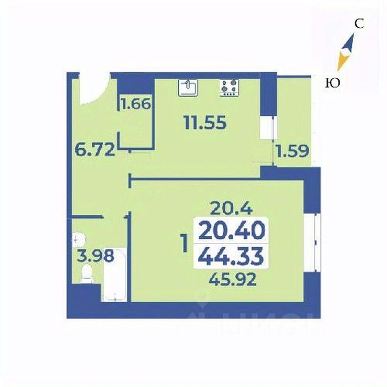 Apartment Sale, 45.92平方米 at Edelveys, Lugovaya ulitsa, derevnya Rogozinino, Pervomayskoye Settlement, Moscow, Russia #1