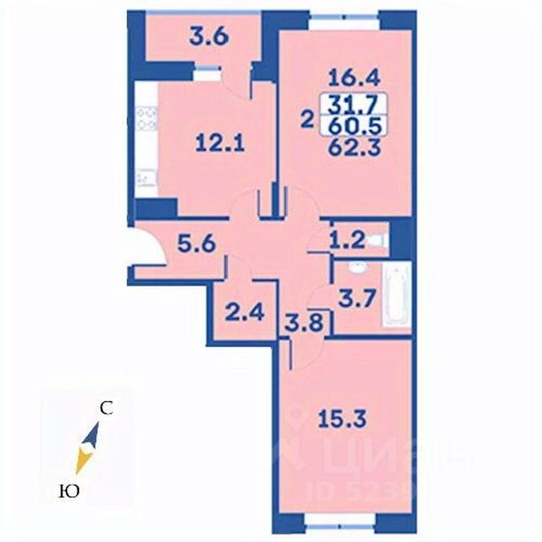 1-BD Apartment Sale, 62.3平方米 at Edelveys, Lugovaya ulitsa, derevnya Rogozinino, Pervomayskoye Settlement, Moscow, Russia #1