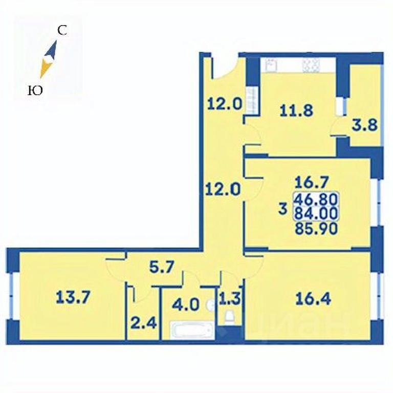 2-BD Apartment Sale, 85.9平方米 at Edelveys, Lugovaya ulitsa, derevnya Rogozinino, Pervomayskoye Settlement, Moscow, Russia #1