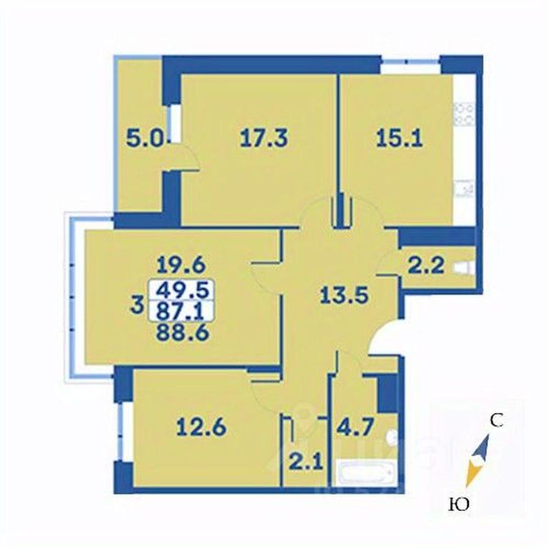2-BD Apartment Sale, 88.6平方米 at Edelveys, Lugovaya ulitsa, derevnya Rogozinino, Pervomayskoye Settlement, Moscow, Russia #1