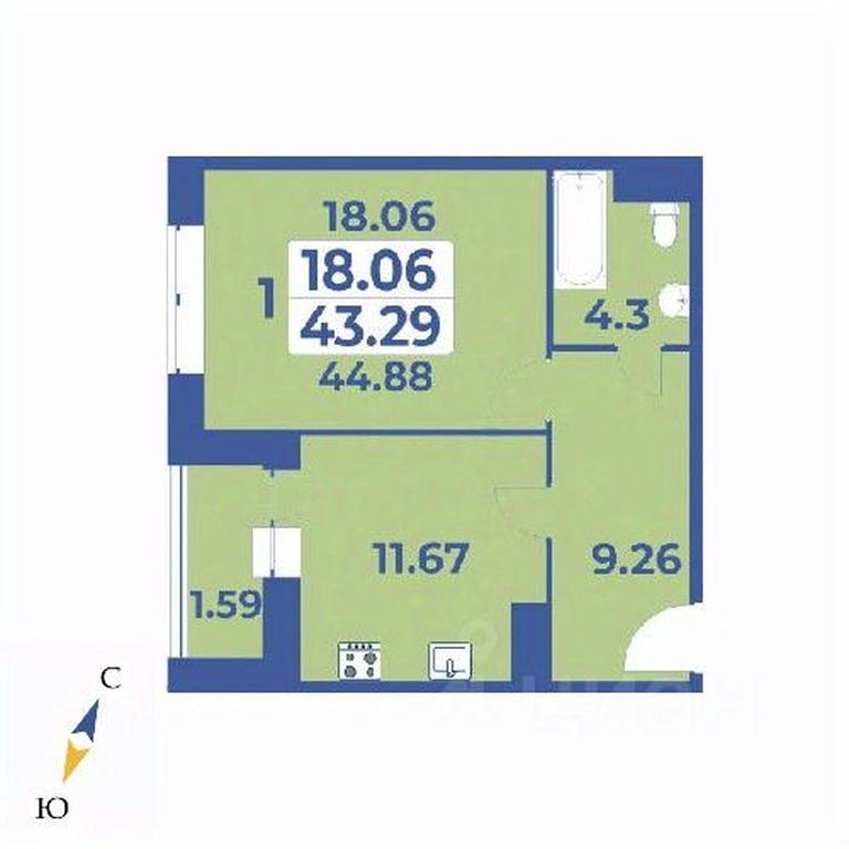 Apartment Sale, 44.88平方米 at Edelveys, Lugovaya ulitsa, derevnya Rogozinino, Pervomayskoye Settlement, Moscow, Russia #1