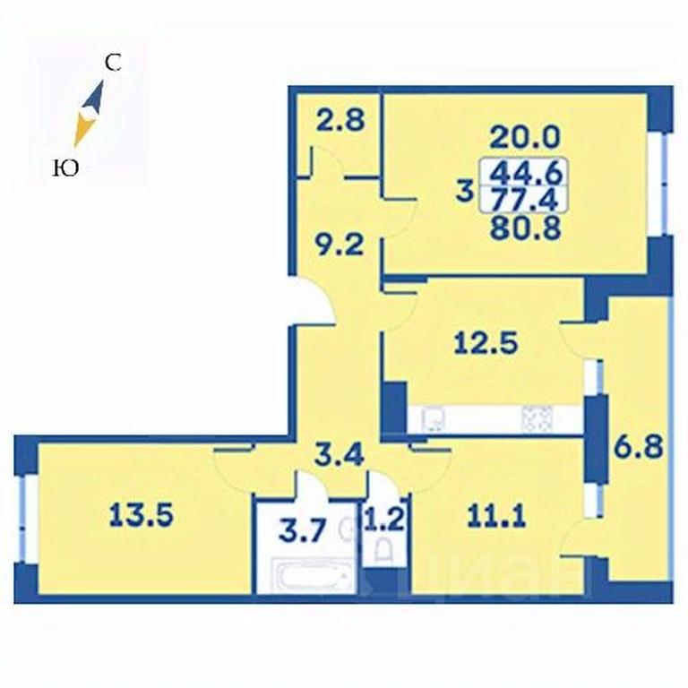 2-BD Apartment Sale, 80.8平方米 at Edelveys, Lugovaya ulitsa, derevnya Rogozinino, Pervomayskoye Settlement, Moscow, Russia #1