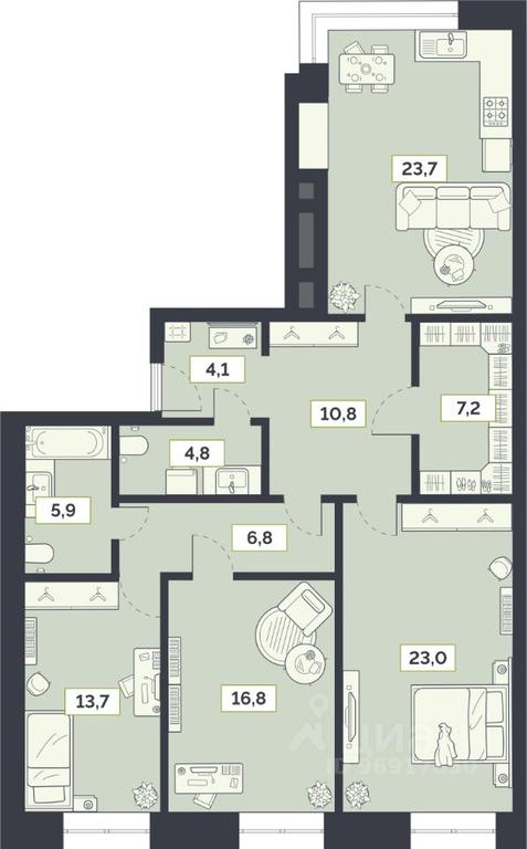 2-BD Apartment Sale, 116.8平方米 at Laym, Staroalekseyevskaya Street, 5А, Moscow, Russia #1