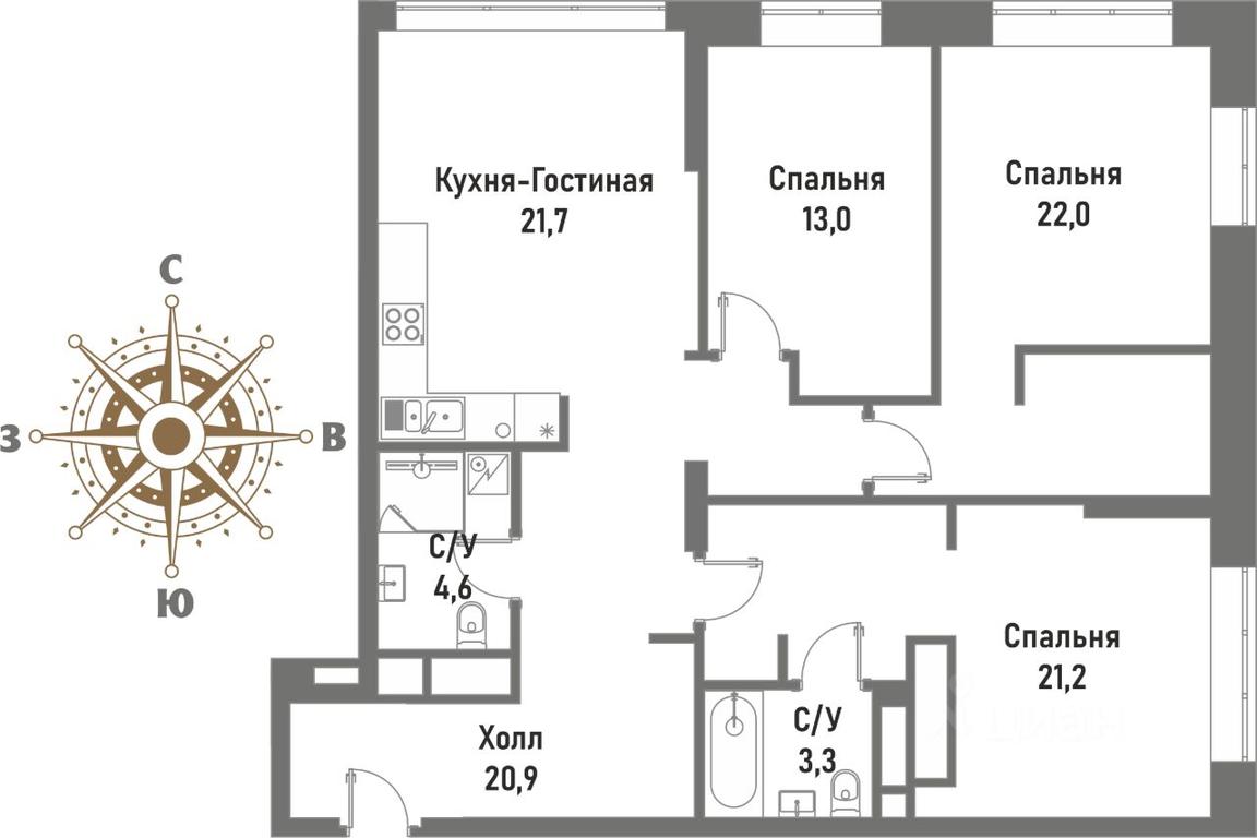 3-BD Apartment Sale, 106.7 sq. m. at Renessans, Rubtsovsko-Dvortsovaya Street, Moscow, Russia #1