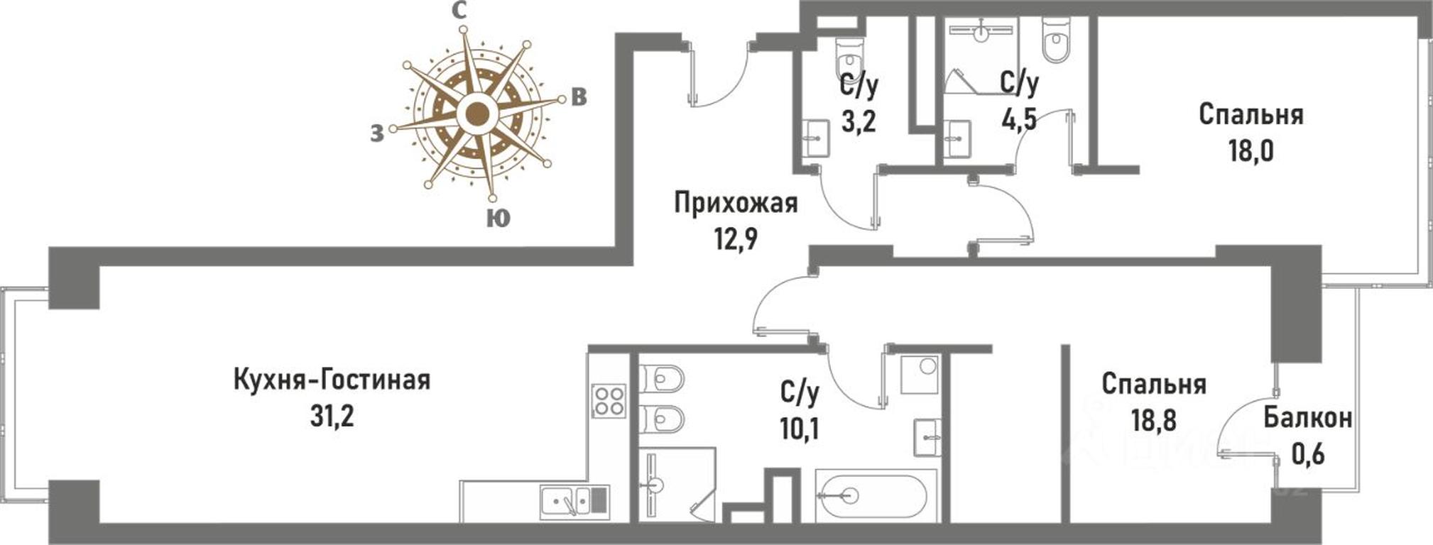 2-BD Apartment Sale, 99.2平方米 at Renessans, Rubtsovsko-Dvortsovaya Street, Moscow, Russia #1