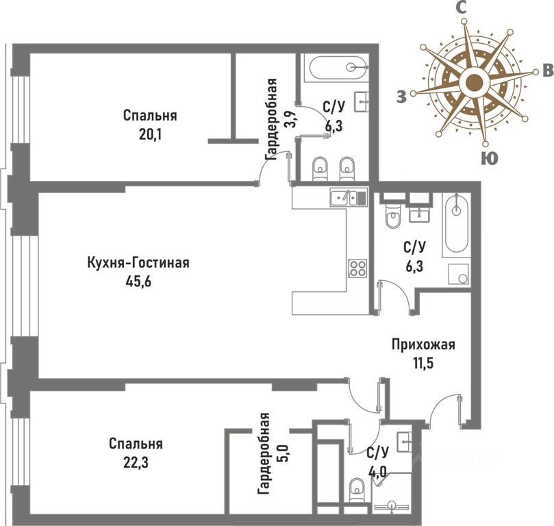 2-BD Apartment Sale, 122.3平方米 at Renessans, Rubtsovsko-Dvortsovaya Street, Moscow, Russia #1