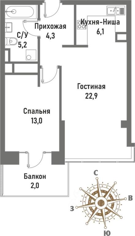 1-BD Apartment Sale, 52.7平方米 at Renessans, Rubtsovsko-Dvortsovaya Street, Moscow, Russia #1