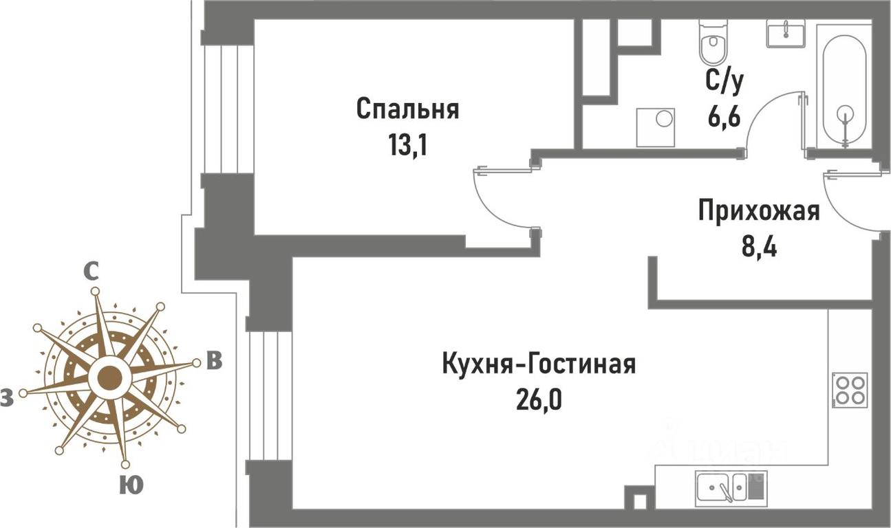 1-BD Apartment Sale, 54.1平方米 at Renessans, Rubtsovsko-Dvortsovaya Street, Moscow, Russia #1