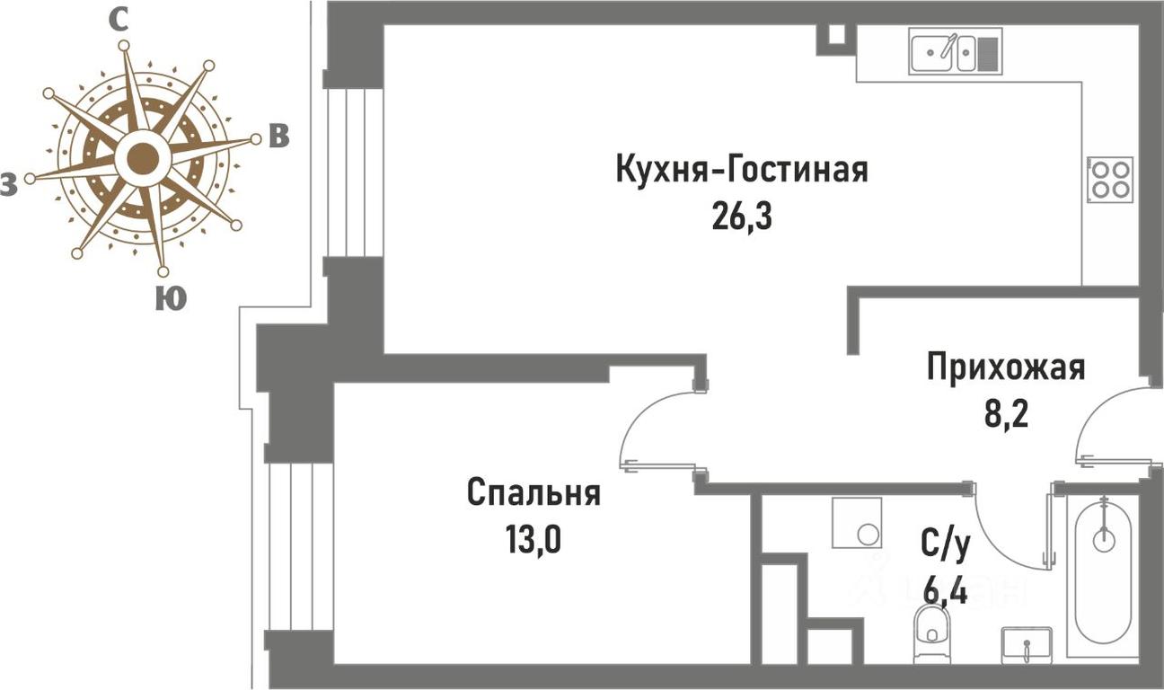1-BD Apartment Sale, 53.9平方米 at Renessans, Rubtsovsko-Dvortsovaya Street, Moscow, Russia #1