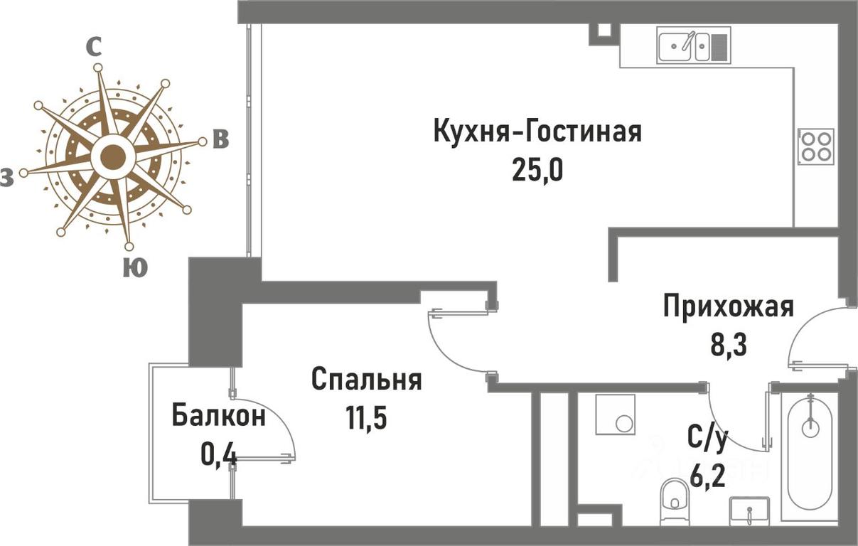 1-BD Apartment Sale, 51.3平方米 at Renessans, Rubtsovsko-Dvortsovaya Street, Moscow, Russia #1