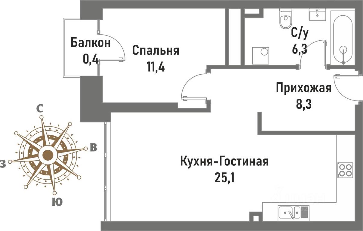 1-BD Apartment Sale, 51.4平方米 at Renessans, Rubtsovsko-Dvortsovaya Street, Moscow, Russia #1