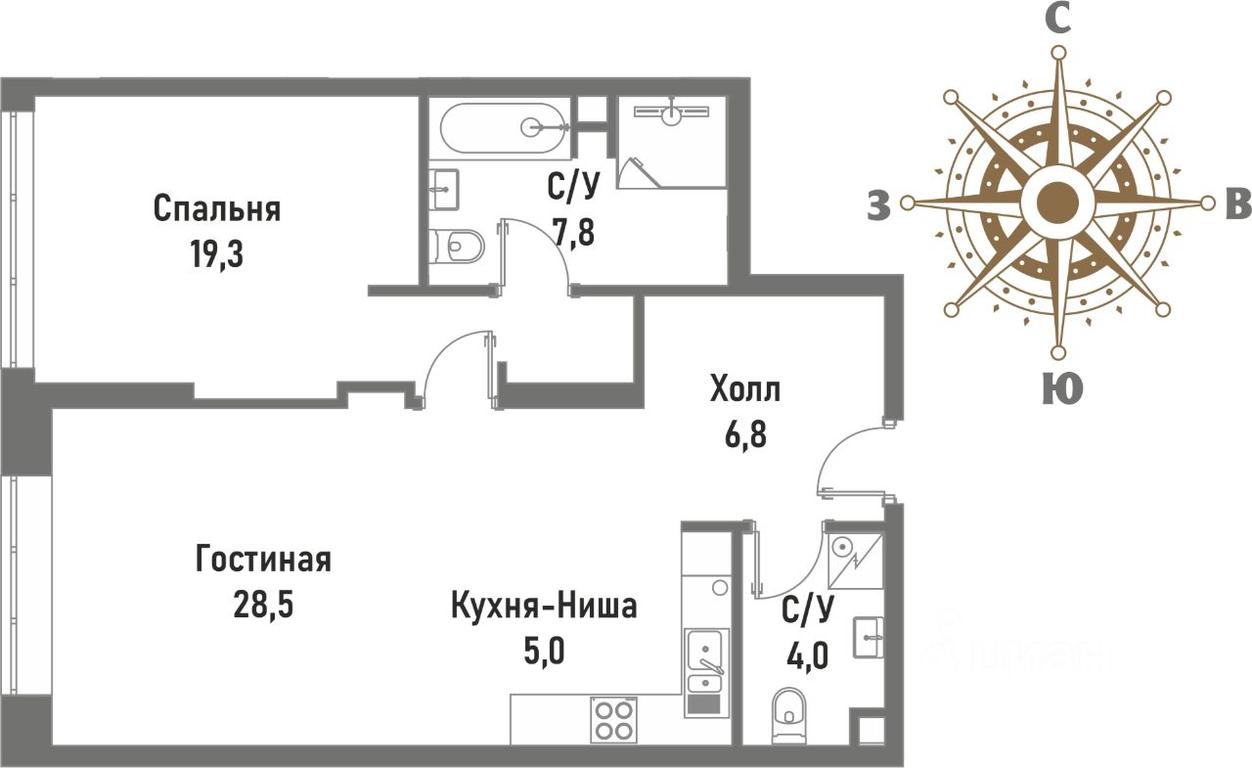 1-BD Apartment Sale, 71.4 sq. m. at Renessans, Rubtsovsko-Dvortsovaya Street, Moscow, Russia #1