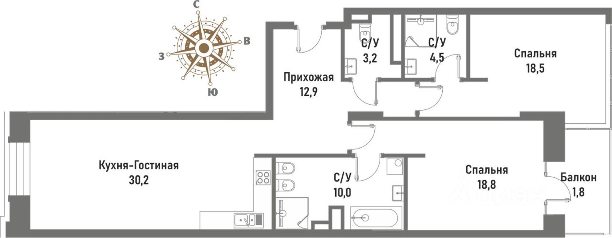 2-BD Apartment Sale, 99.4 sq. m. at Renessans, Rubtsovsko-Dvortsovaya Street, Moscow, Russia #1