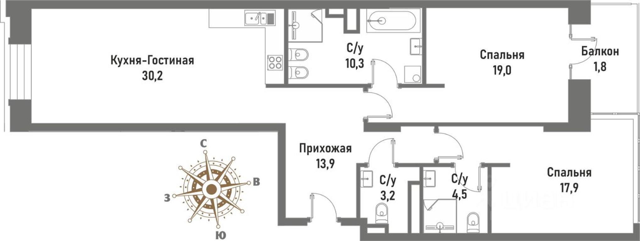 2-BD Apartment Sale, 97.3 sq. m. at Renessans, Rubtsovsko-Dvortsovaya Street, Moscow, Russia #1