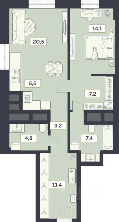 1-BD Apartment Sale, 74.2平方米 at Laym, Staroalekseyevskaya Street, 5А, Moscow, Russia #1