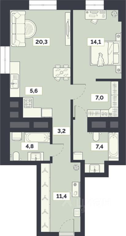 1-BD Apartment Sale, 73.8平方米 at Laym, Staroalekseyevskaya Street, 5А, Moscow, Russia #1