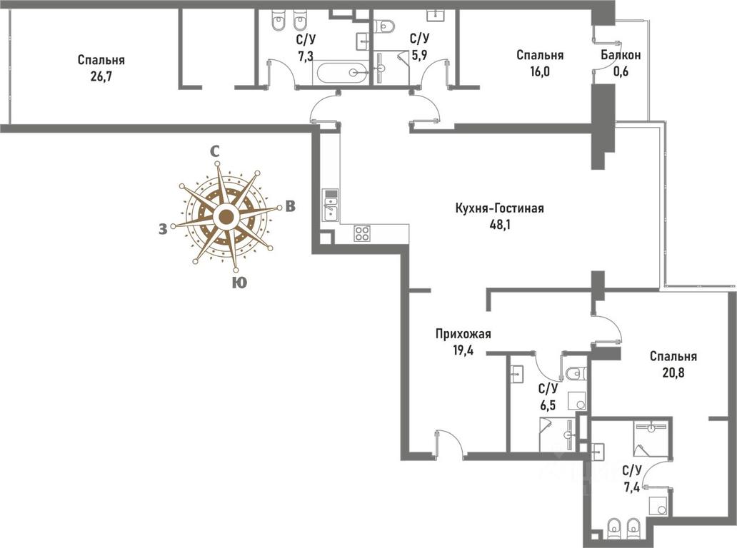 3-BD Apartment Sale, 159.2平方米 at Renessans, Rubtsovsko-Dvortsovaya Street, Moscow, Russia #1