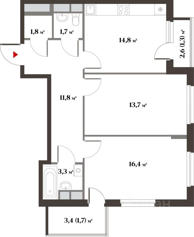 1-BD Apartment Sale, 66.4平方米 at 8 klenov, Novaya Moskovskaya ulitsa, Opalikha Microdistrict, Krasnogorsk, Moscow Region, Russia #1